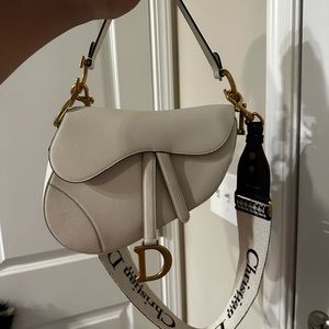 Christian Dior Saddle bag grained white calfskin without guitar strap